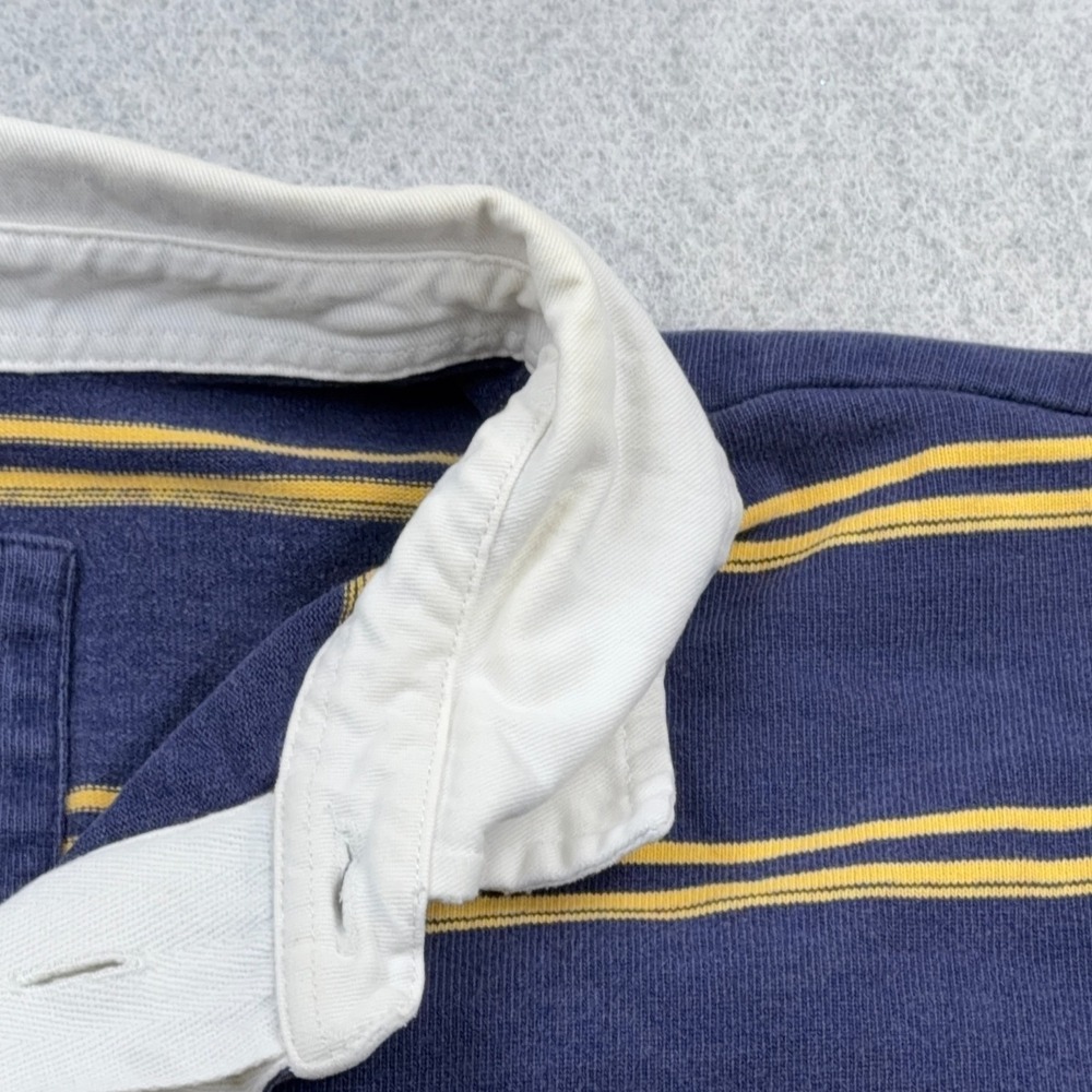 LL Bean Rugby Polo Shirt Men XL Blue Yellow Striped Long Sleeve VTG White Collar - Picture 5 of 12